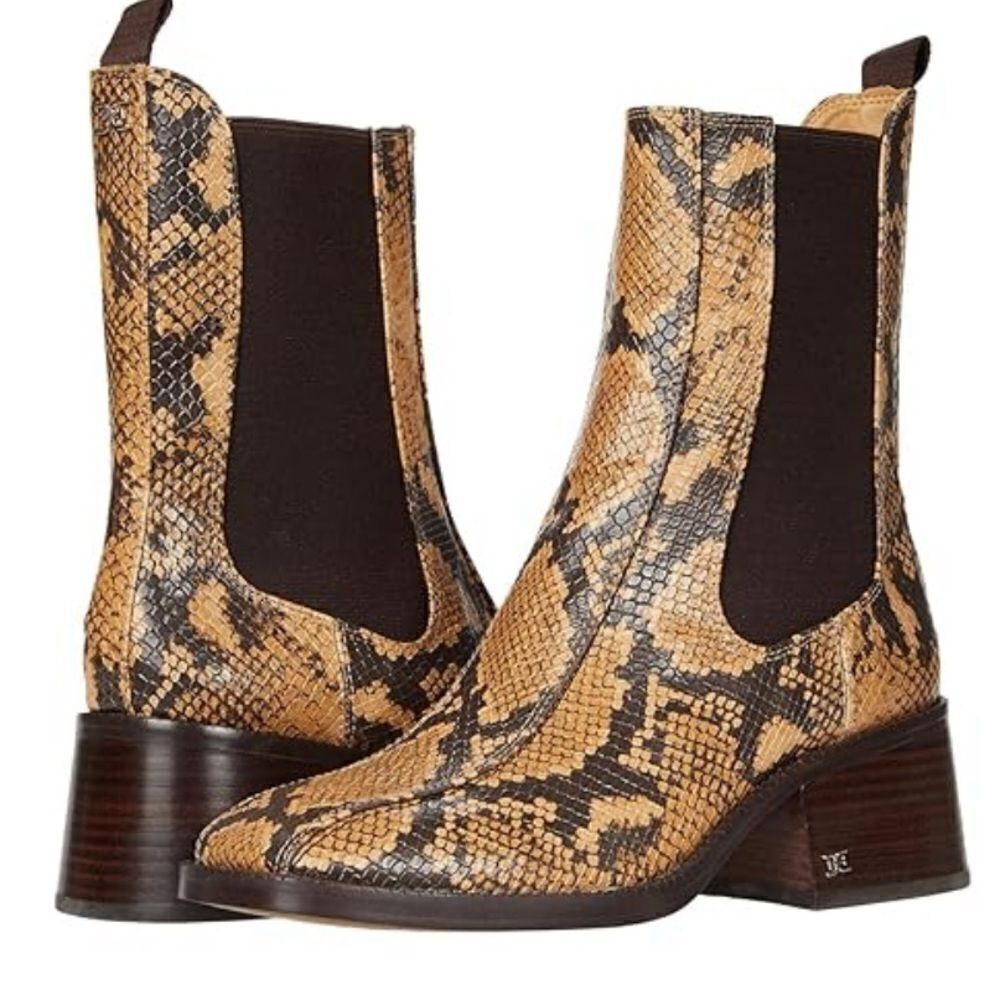 Sam Edelman Dasha Chelsea Leather Snake Print Boots Elastic Sides, 6.5 NWOB
